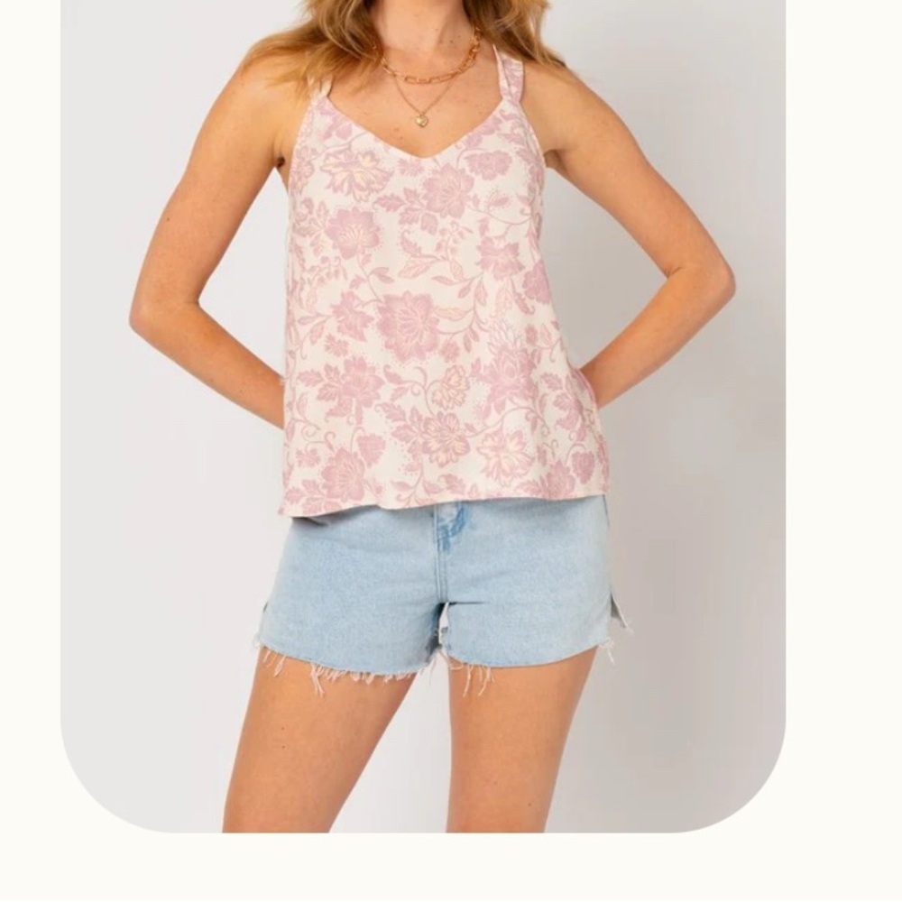 GILLI Sleeveless V Neck Back Cross Strap Floral‎ Top (M)